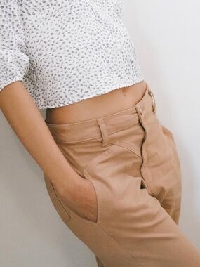 Self Contrast Tapered Straight Leg Ankle Pants Tan Size Small Western Yoke